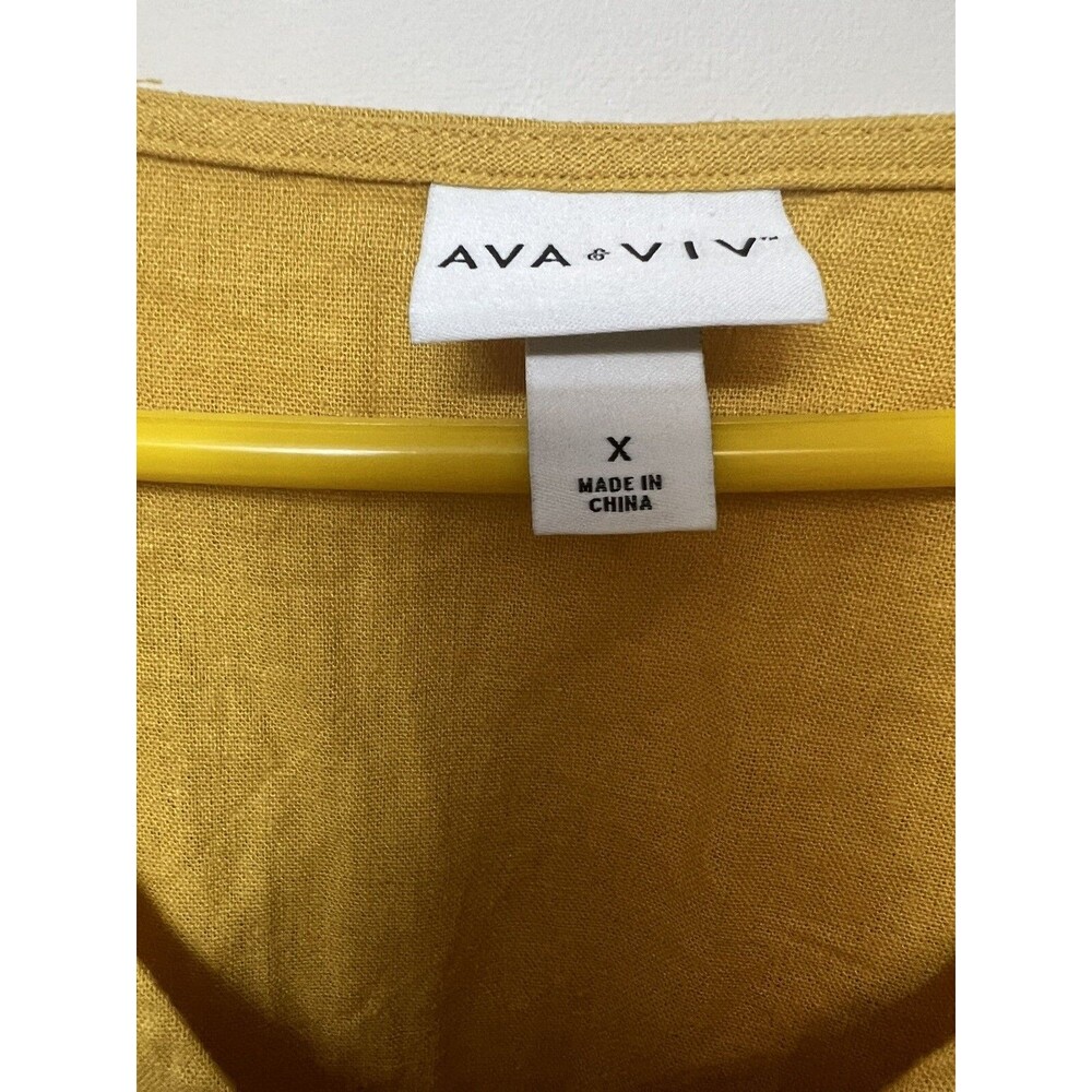 Plus Size Ava & Viv Linen Blend Solid Yellow Mustard Dress Size X - Picture 4 of 8